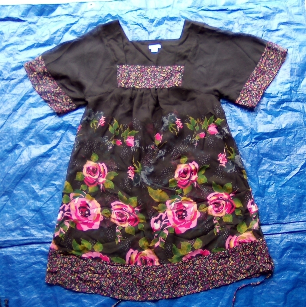 Floral Black Dress with Pink Roses